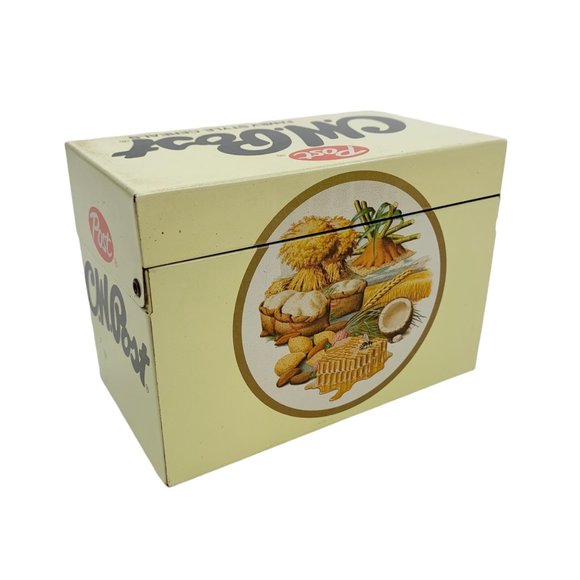 Vintage C.W. Post Cereal Recipe Card Box Tin Metal Advertising Kitchen Decor - Picture 4 of 11